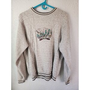 Vintage 80's/90's Haggar Generations Mens Sweater Outdoors Scene Embroidered